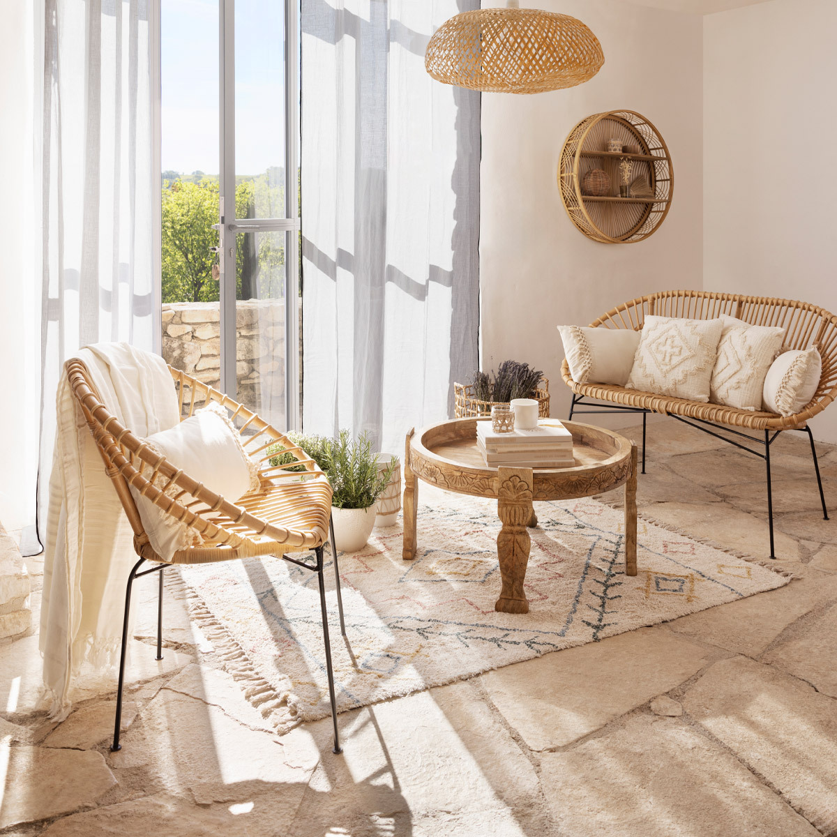 Poltrona "Keko" Rattan Legno naturale