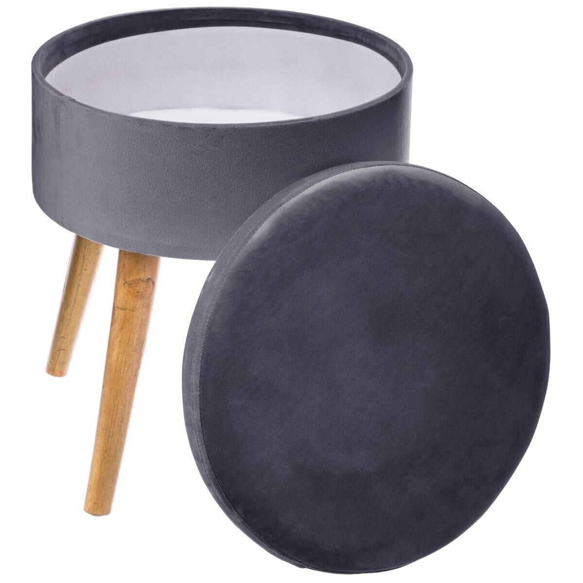 Sgabello contenitore "Tess" Velluto, Grigio Ardesia Grigio ardesia