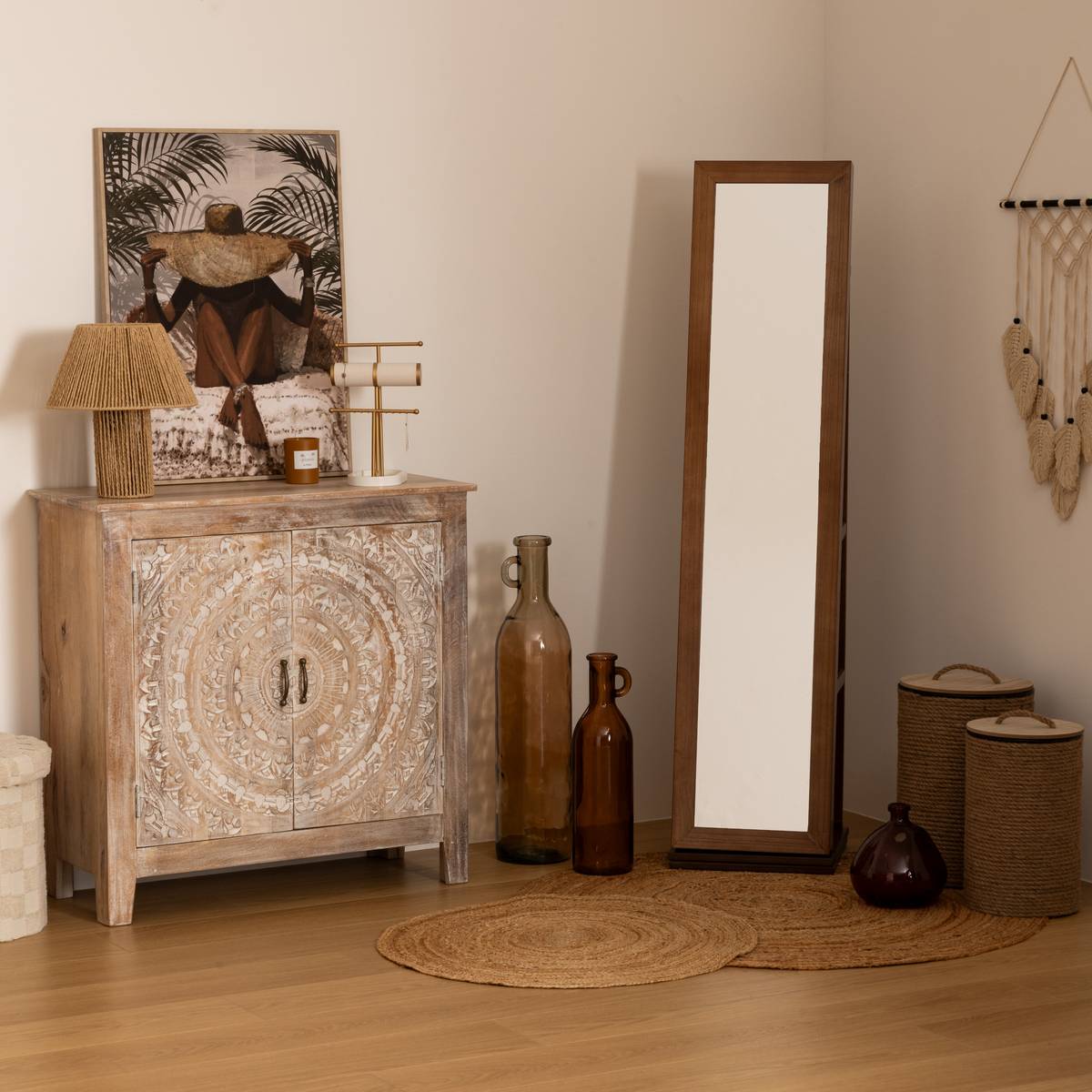 Credenza a 2 ante "Shirel" Legno di mango, 90x90 cm Legno naturale