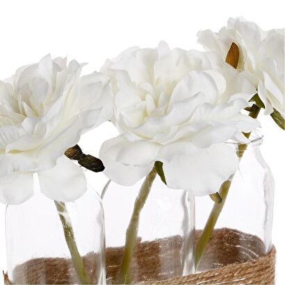 Composizione di 3 rose artificiali vaso di vetro, h.24,5 cm