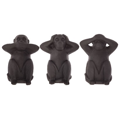 Set di 3 statuette "scimmie sagge" nero, h.23 cm