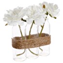 Composizione di 3 rose artificiali Vaso di vetro, H.24,5 cm Bianco
