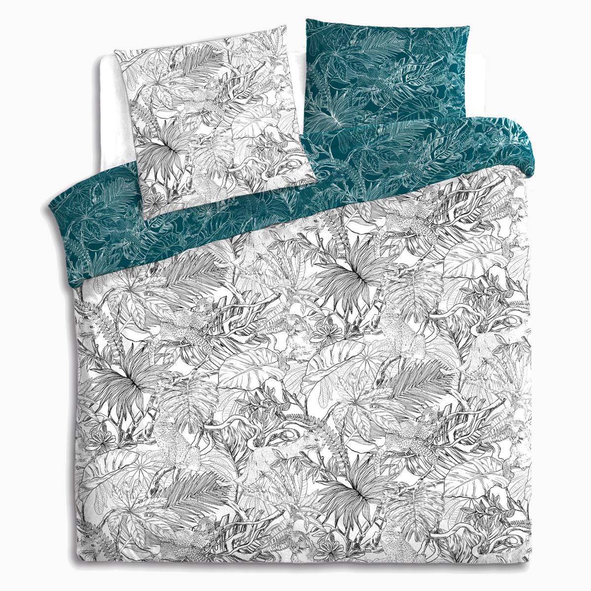 Completo letto 3 pezzi "Jungle" Cotone, 240x220 cm Bianco e nero