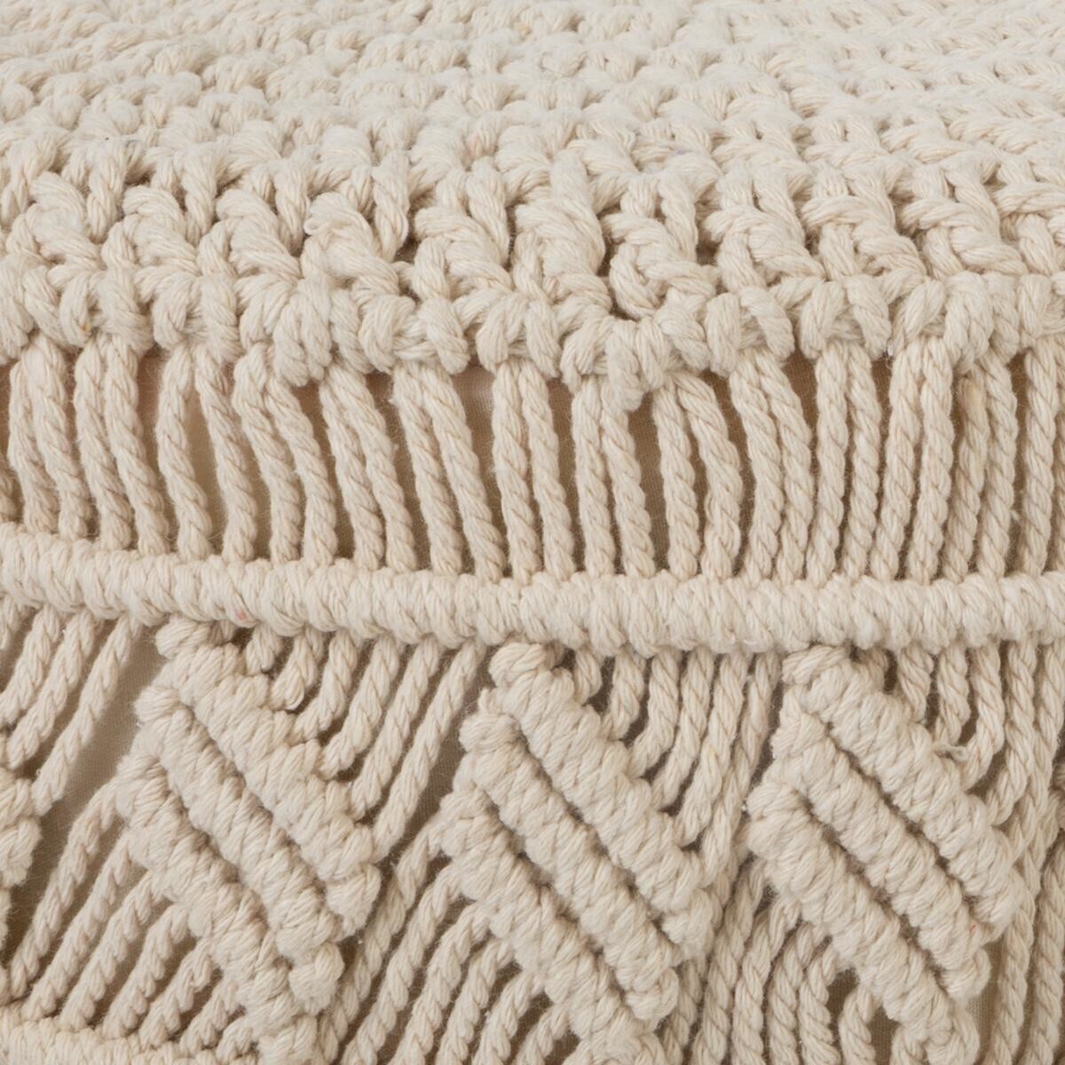 Sgabello Macram&egrave; e legno Beige