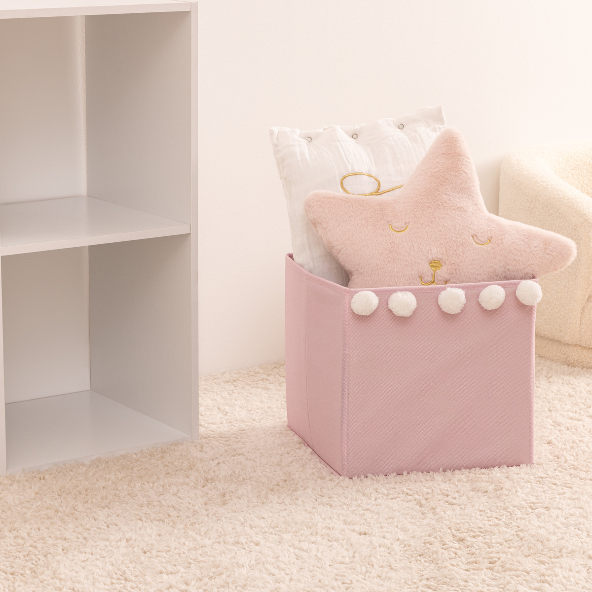 Contenitore per bambini con pompon Rosa, 29x29 cm Rosa