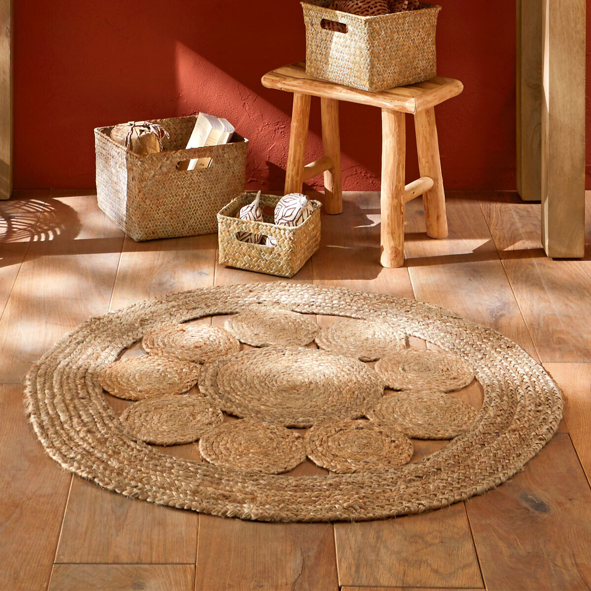 Tappeto traforato 'Esra', juta D.80 cm Beige