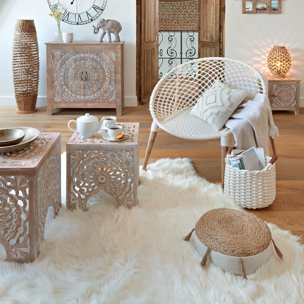 Tavolini "Terre" Legno intagliato Beige