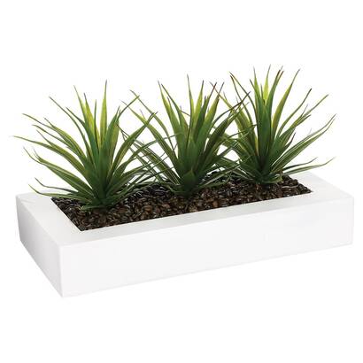 Centrotavola con 3 aloe vera artificiali bianco, h.17 cm