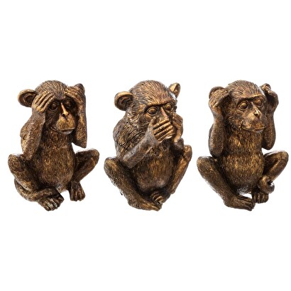Set di 3 statuette "scimmie sagge" dorato, h.17 cm