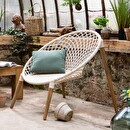 Poltrona "Raina" Teak, cotone bianco intrecciato Bianco
