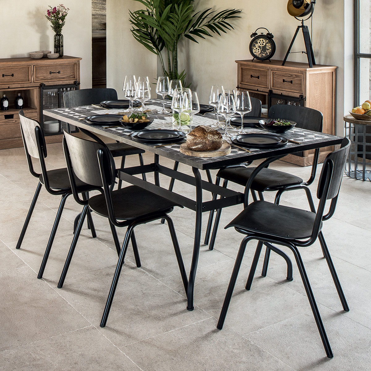 Tavolo da pranzo rettangolare "Kipos" Mosaico, Nero, L.160 cm Nero