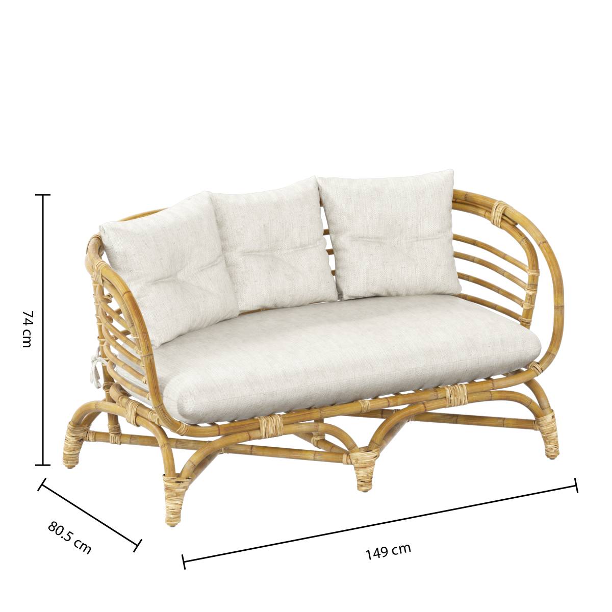 Divano "Farah" 2 posti, Rattan, Tessuto bianco Bianco