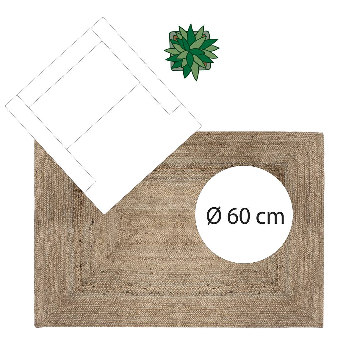 Tappeto in juta Beige, 120x170 cm Beige