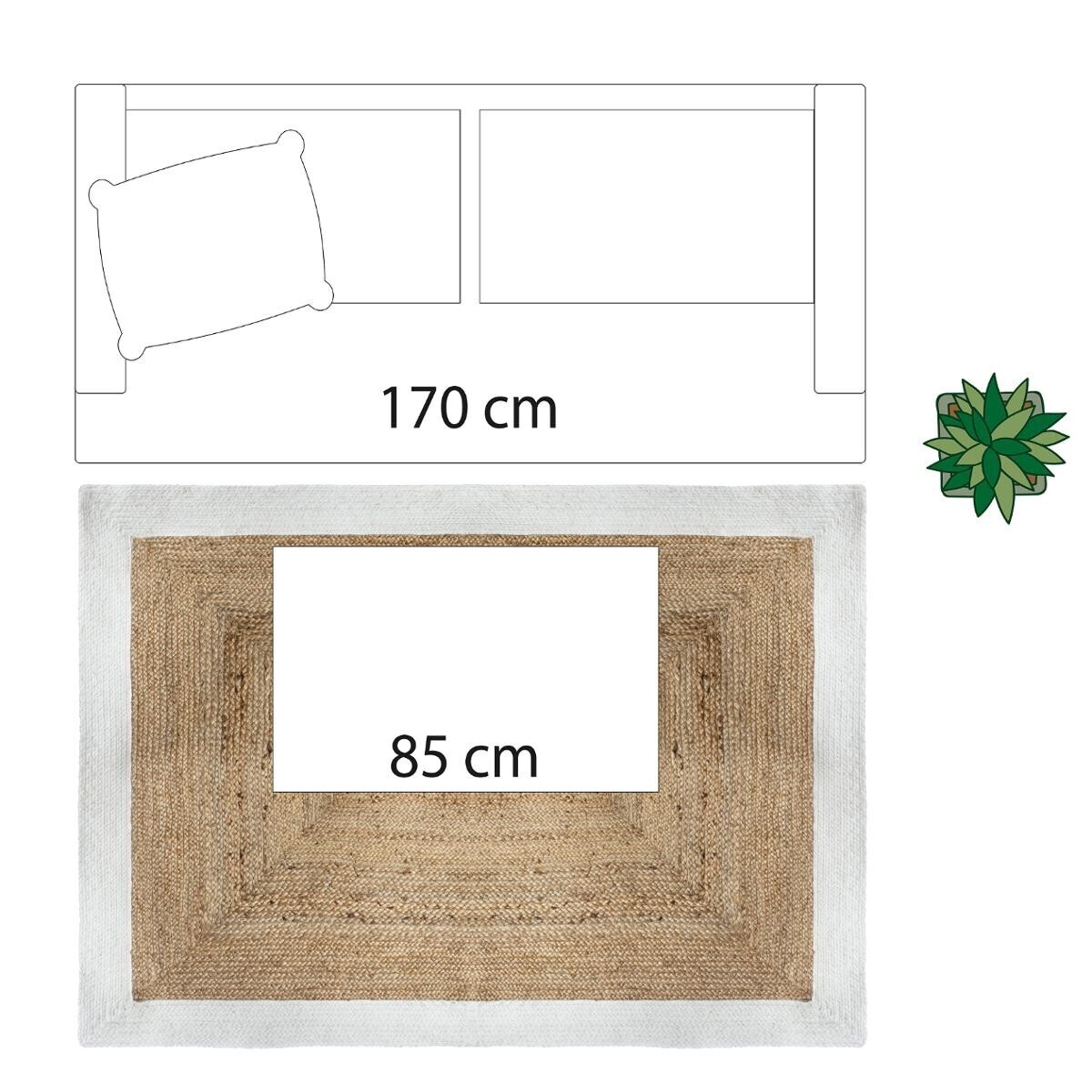 Tappeto in juta Bordo bianco, 120x170 cm Bianco