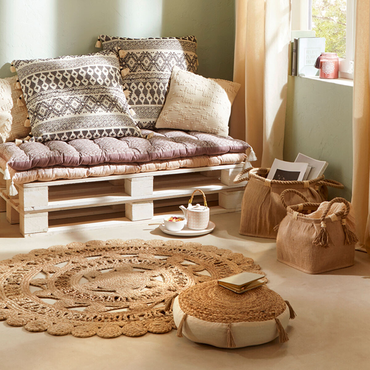 Cuscino da pavimento "Ritualità" Beige, Ø 38 cm Beige