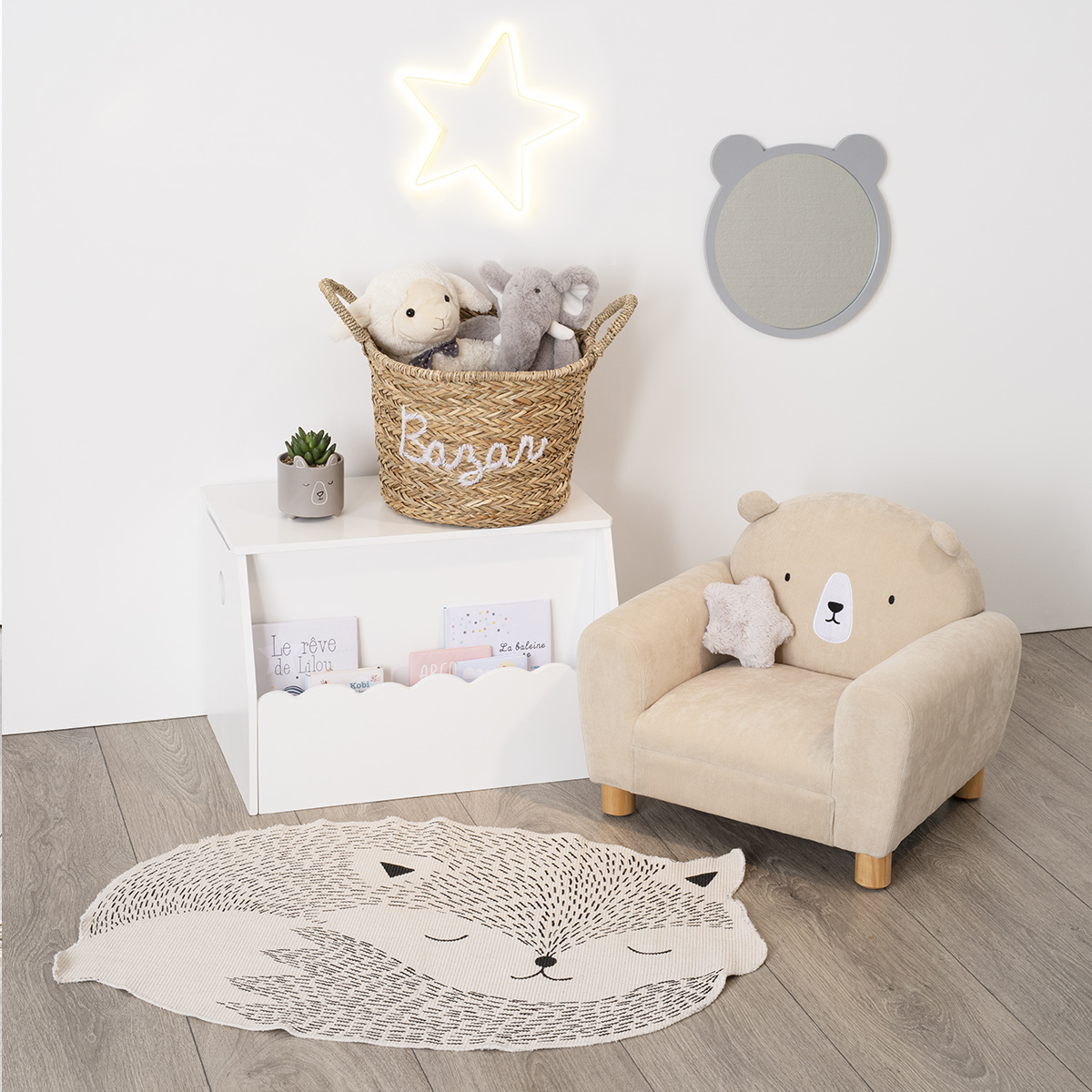 Baule per giocattoli e libreria per bambini Bianco, 58x38 cm Bianco