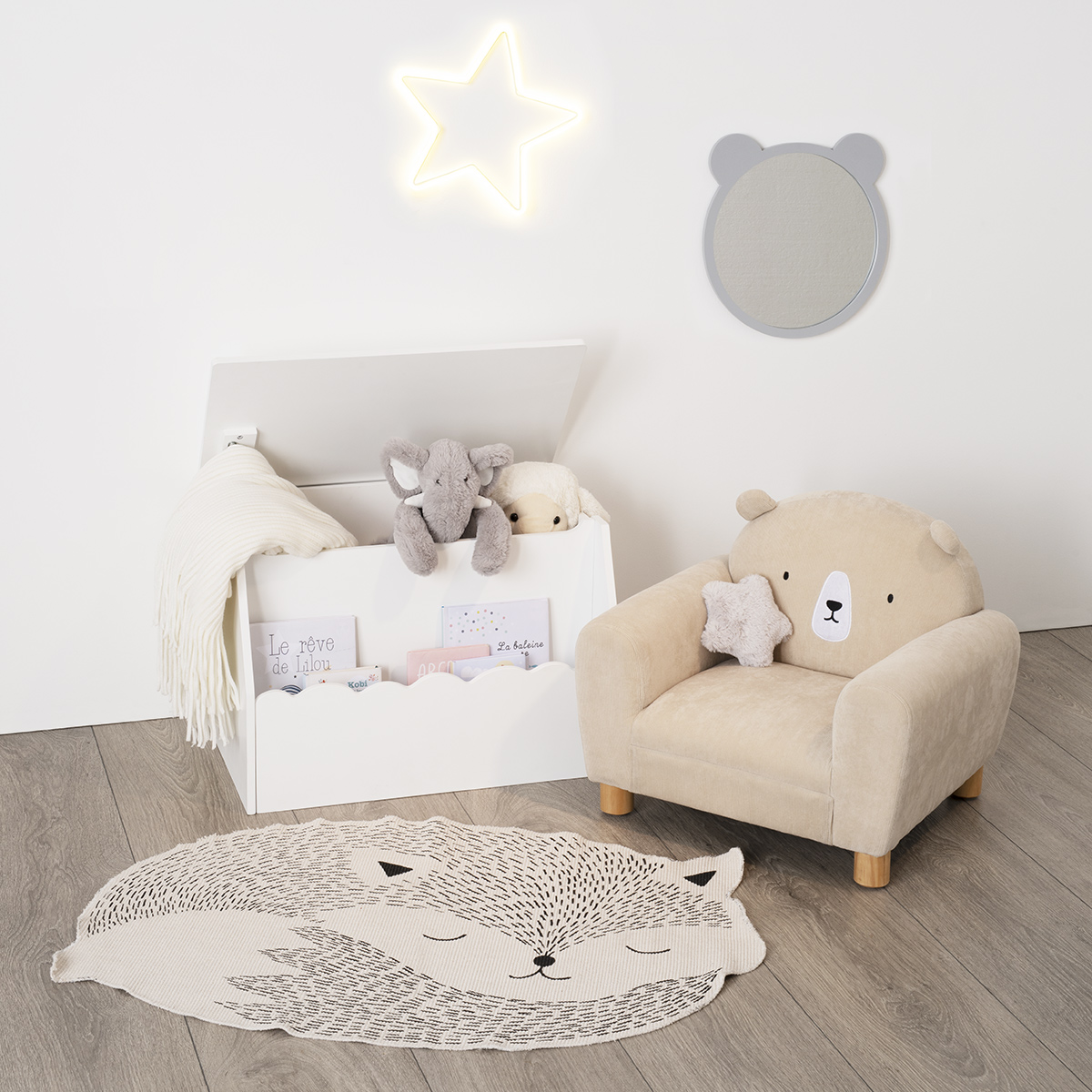 Baule per giocattoli e libreria per bambini Bianco, 58x38 cm Bianco