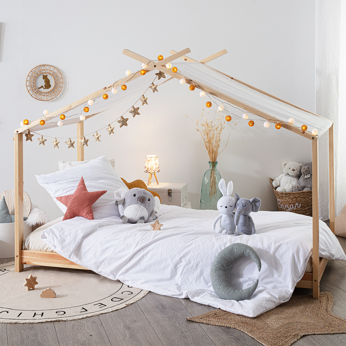 Letto tenda per bambini "Ilan" Pino, Beige, 90x190 cm Beige