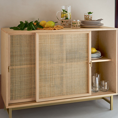 Credenza a 2 ante "rayo" cannage in rattan, 100x79 cm