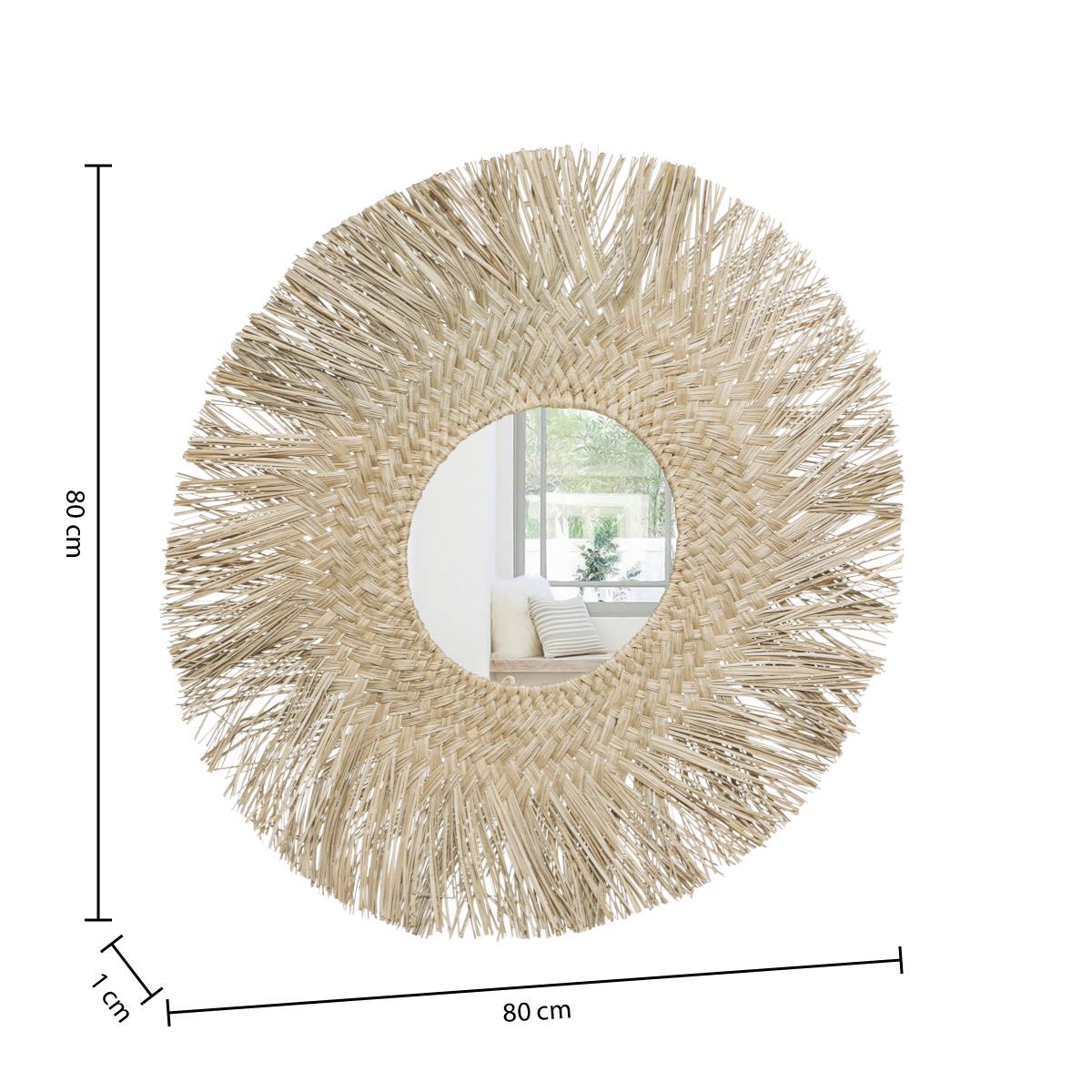 Specchio "Ael" D.80 cm Legno naturale