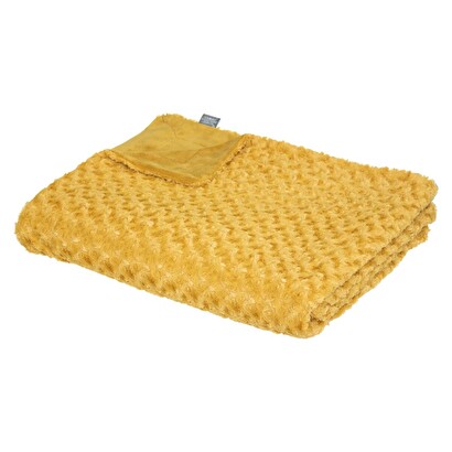 Plaid "bouclette" in finta pelliccia giallo senape, 180x230 cm