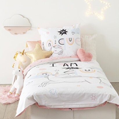 Completo letto per bambini 2 pezzi "unicorno" cotone, 140x200 cm
