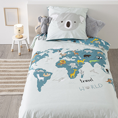 Completo letto per bambini 2 pezzi "mappa del mondo" cotone, 140x200 cm