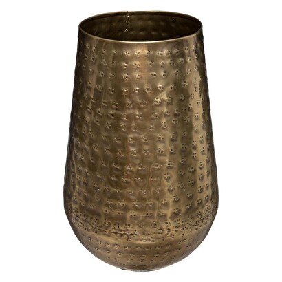 Vaso "oasis", metallo martellato dorato, h.23 cm