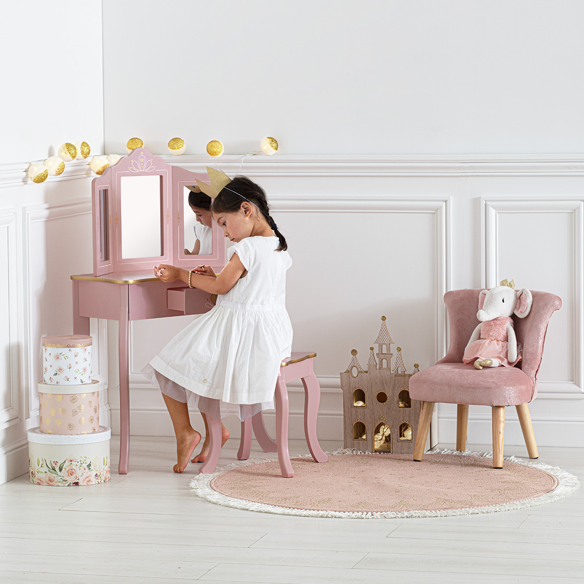 Toeletta e sgabello per bambini "Sissi" Rosa, L.60 cm Rosa