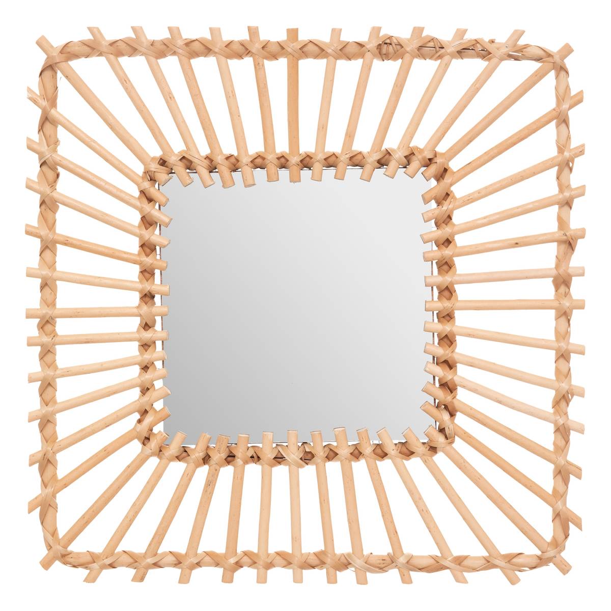 Specchio "Leoni" Rattan, 40x40 cm Legno naturale