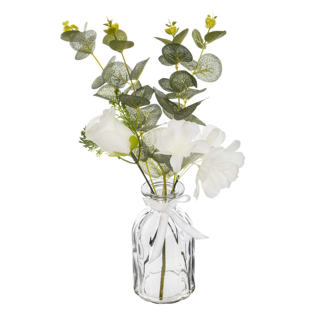 Composizione di eucalipto artificiale con vaso H.39 cm Bianco