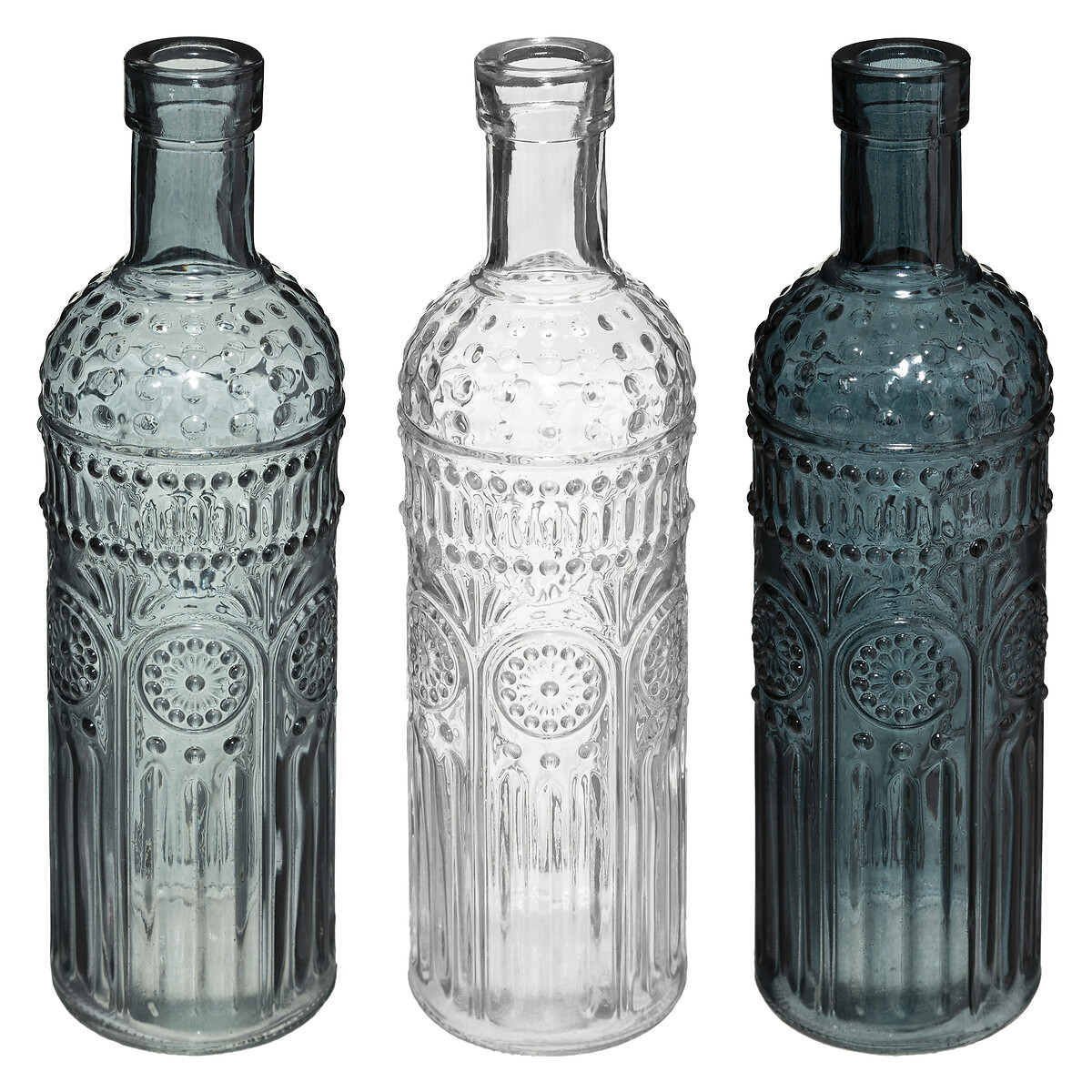 Set di 3 bottiglie "Folk" Vetro, D.6,8 cm Blu