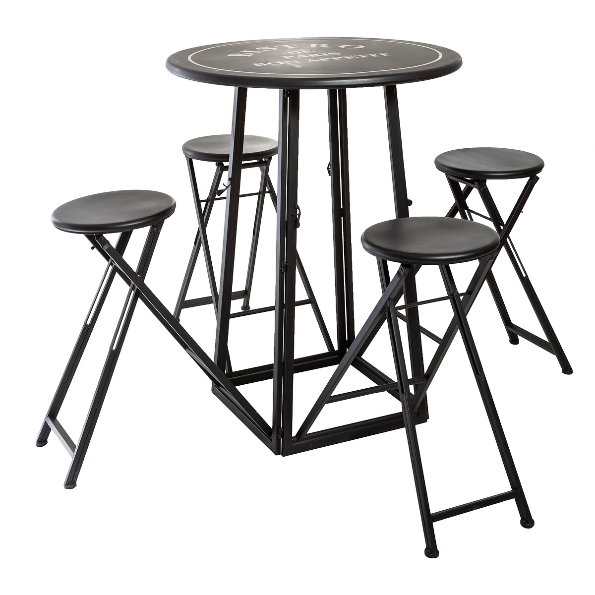 Tavolo con 4 sedie da esterno Nero e bianco, D.77,5 cm Bianco e nero