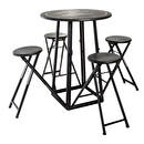 Tavolo con 4 sedie da esterno Nero e bianco, D.77,5 cm Bianco e nero