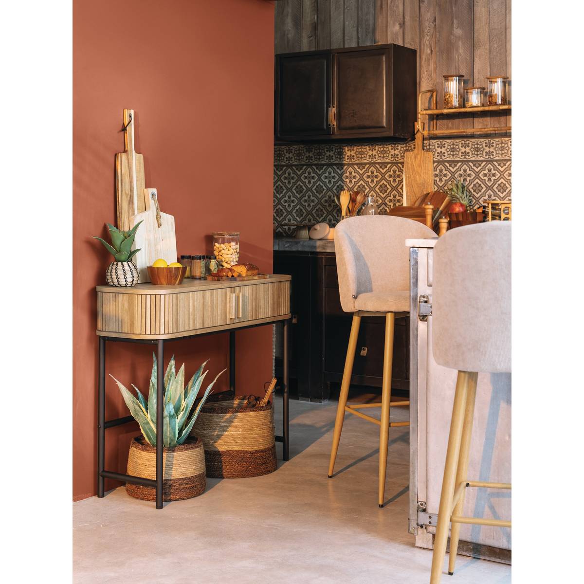 Sgabello da bar "Celeste" Velluto a coste, Beige Beige