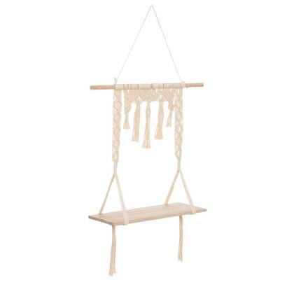 Mensola da parete in macram&egrave; bianco avorio, 60x80 cm
