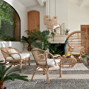 Panca "Neta" 2 posti, Rattan, Tessuto bianco Bianco