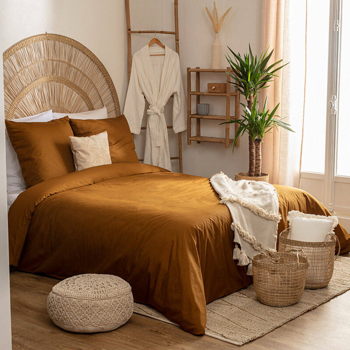 Completo letto 3 pezzi "Landiha" Percalle, Bronzo, 240x220 cm Marrone dorato