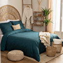 Completo letto 3 pezzi "Landiha" Percalle, Blu Egeo, 260x240 cm Blu Egeo