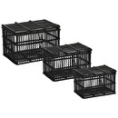 Set di 3 bauli Rattan, nero Nero