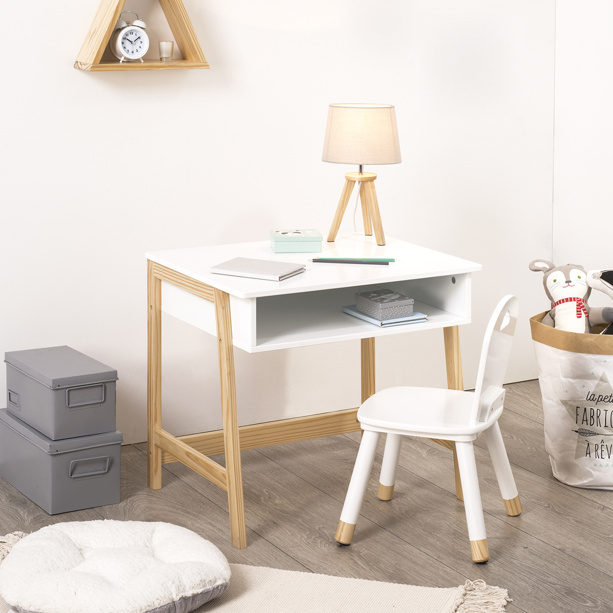 Set scrivania + sedia bambini "Douceur" 1 scrivania e 1 sedia, Bianco Bianco