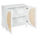 Credenza 2 ante "Cabras" Legno bianco, Rattan, 94x86 cm Bianco