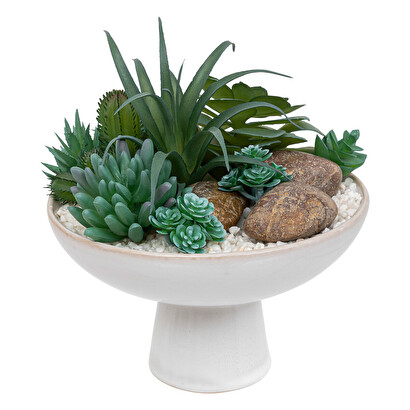 Composizione di piante grasse artificiali vaso in ceramica, h.20 cm