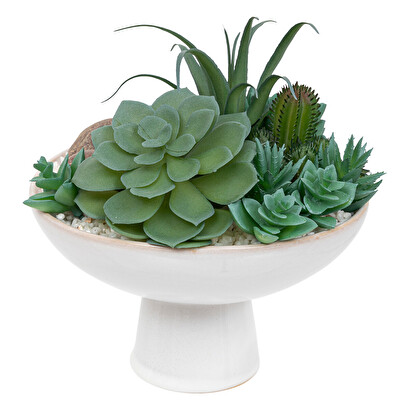 Composizione di piante grasse artificiali vaso in ceramica, h.20 cm