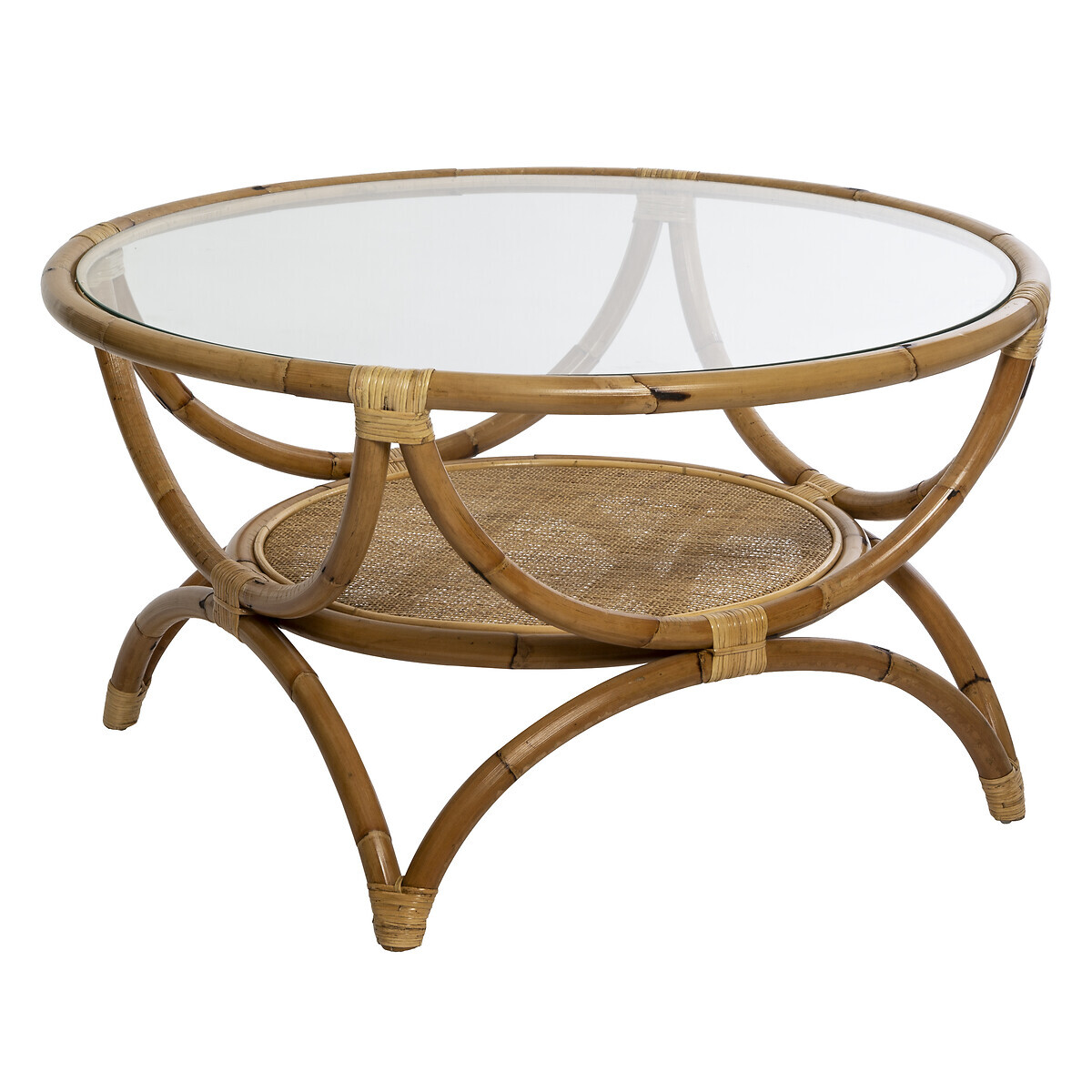 Ensemble canap&eacute;, 2 fauteuils et table basse "Farah" Rotin, Tissu blanc Bianco