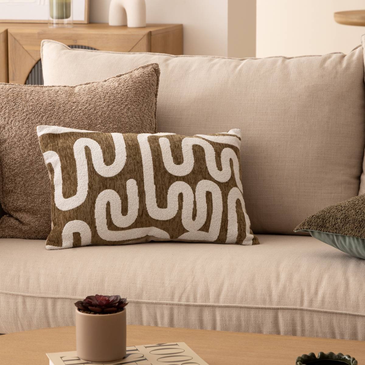 Cuscino bouclé "Soana" Lino beige, 45x45 cm Beige lino