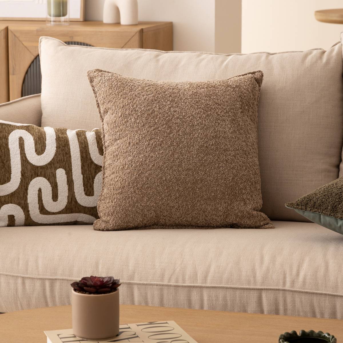 Cuscino bouclé "Soana" Lino beige, 45x45 cm Beige lino