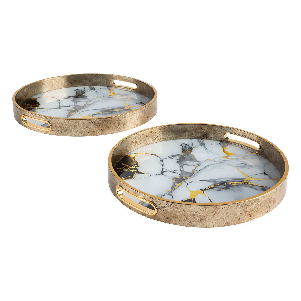 Set di 2 vassoi "Inaya" Dorato, D.31/35 cm Marmo