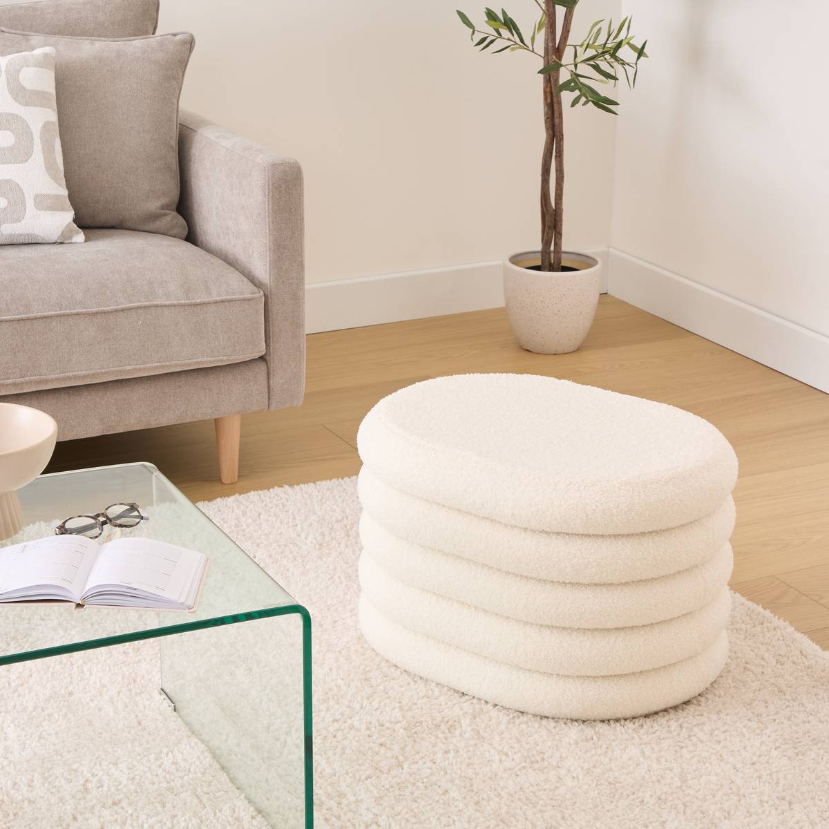 Pouf contenitore bouclé "Giulia"