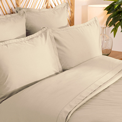 Completo letto 3 pezzi "landiha" percalle, beige lino, 260x240 cm